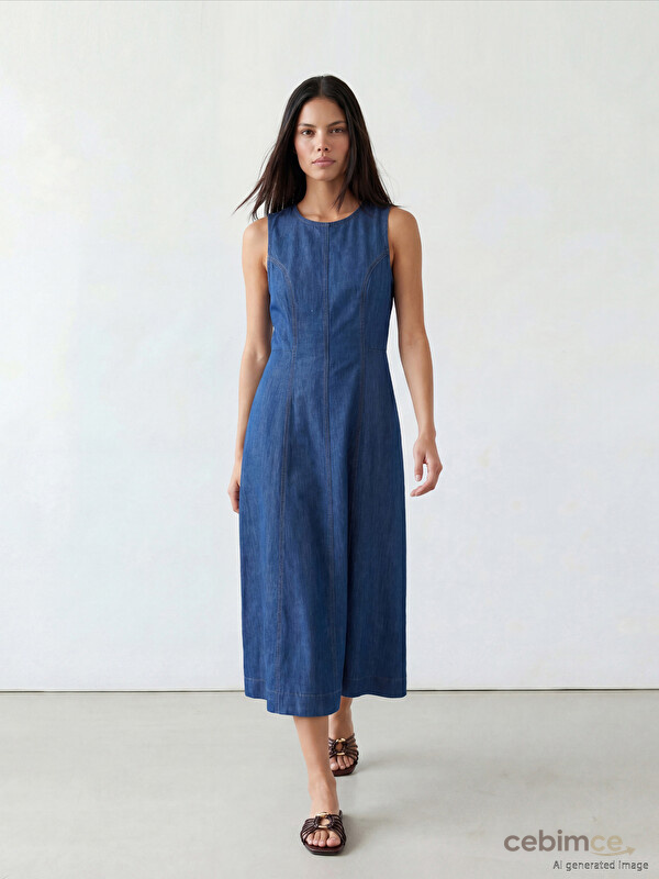 LCW Modest Midi Kloş Jean Elbise