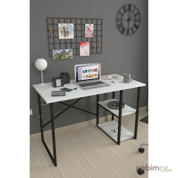 Bofigo 60X120 cm 2 Raflı Çalışma Masası Bilgisayar Masası Ofis Ders Yemek Masası Kafka Beyaz
