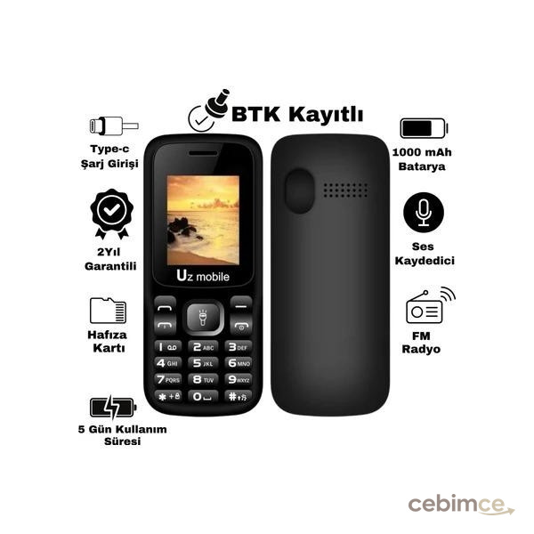UZ Mobile - Yerli Üretim Tuşlu Cep Telefonu (Uz Türkiye Garantili)